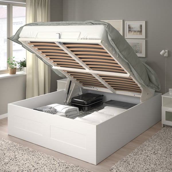 BRIMNES ottoman bed, white, 140x200 cm