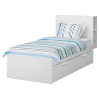 BRIMNES bed frame w storage and headboard, white/Lillhällan, 90x200 cm