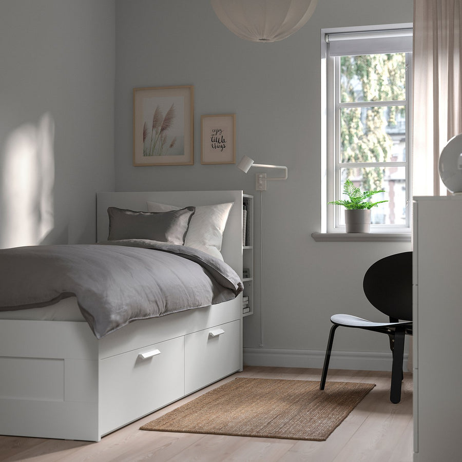 BRIMNES bed frame w storage and headboard, white/Lillhällan, 200x90 cm