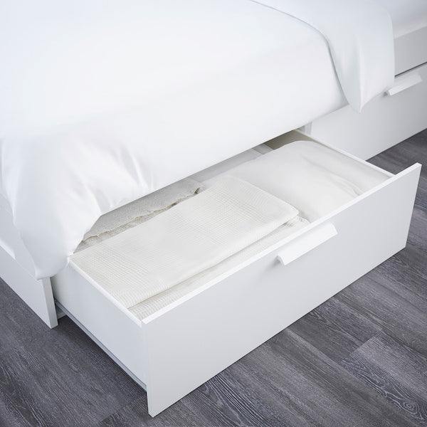 BRIMNES Bed frame / storage / headboard, white / Lindbåden,140x200 cm