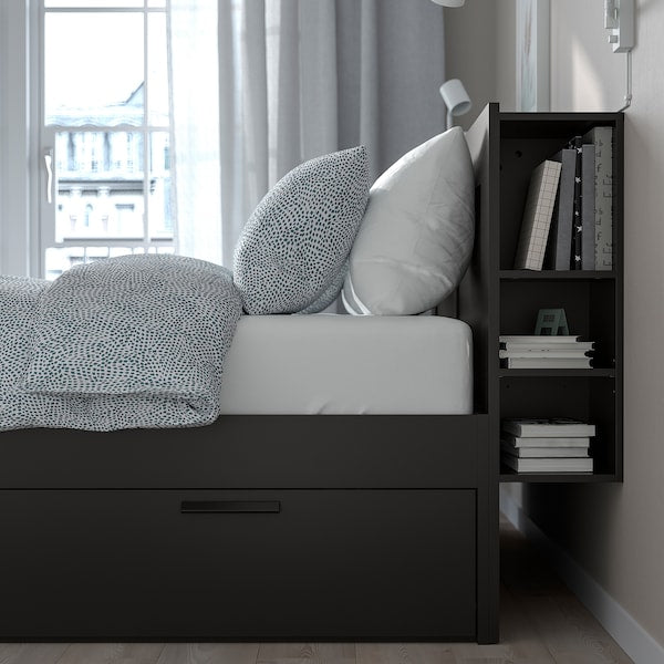 BRIMNES Bed/contenit/headboard structure - black/Leirsund 160x200 cm