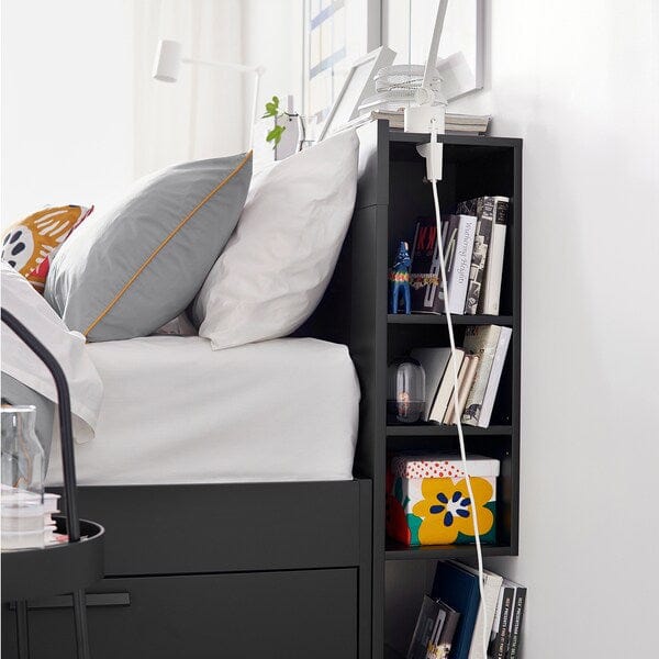 Ikea BRIMNES - Bed frame / storage / headboard, black / Lönset,160x200 cm