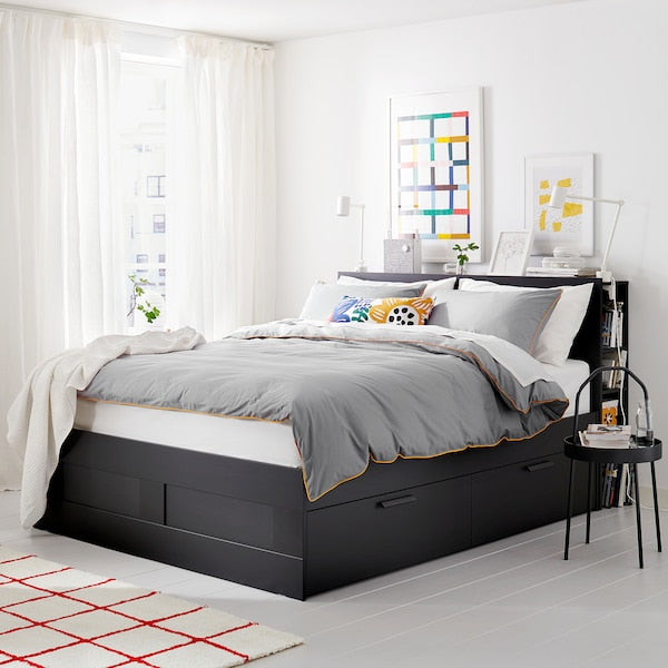 BRIMNES Bed/contenit/headboard structure - black/Luröy 160x200 cm ,