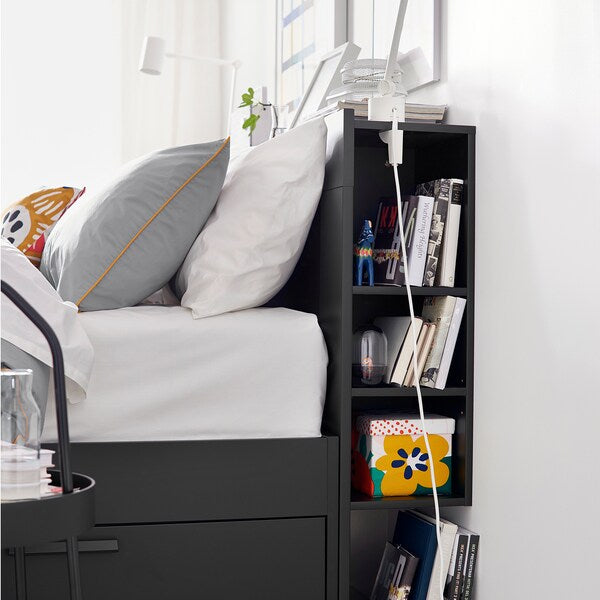 BRIMNES Bed/contenit/headboard structure - black/Luröy 160x200 cm ,