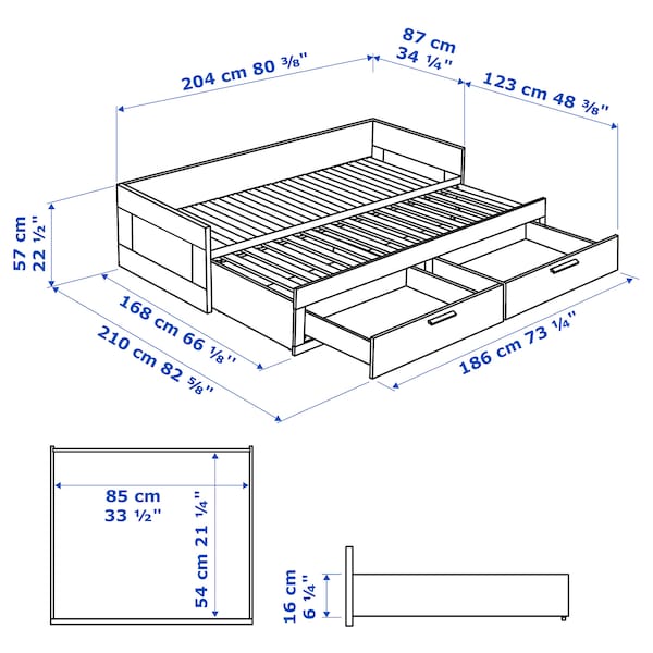 Ikea BRIMNES - Day-bed frame with 2 drawers, white, 80x200 cm