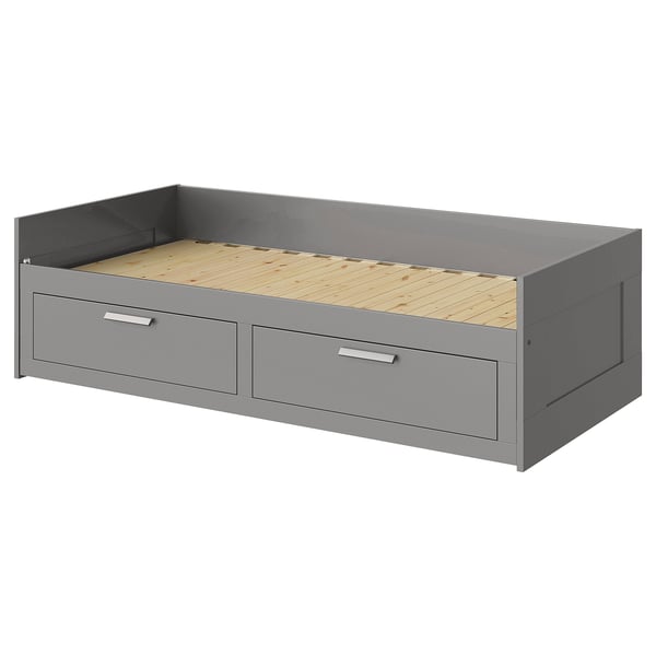 BRIMNES day-bed frame with 2 drawers, grey, 80x200 cm