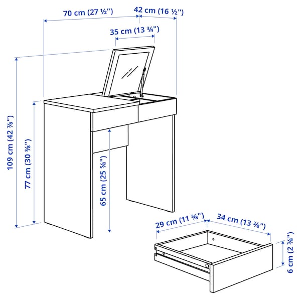 Ikea BRIMNES - Dressing table, white, 70x42 cm