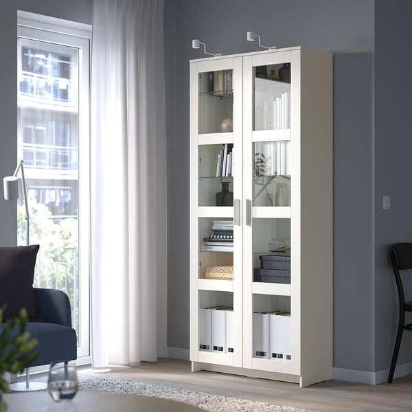 BRIMNES glass-door cabinet, white, 80x190 cm