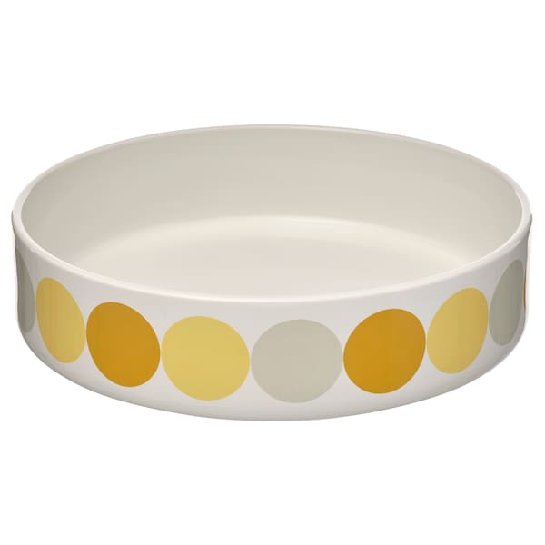 BRÖGGAN - Bowl, dot pattern white/yellow, 22 cm