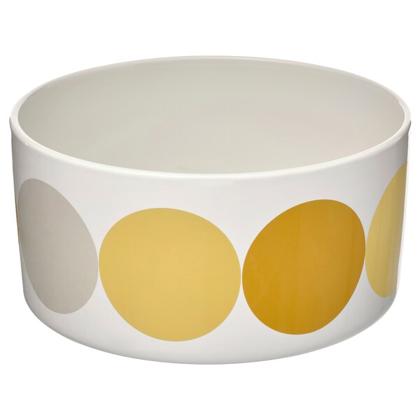 BRÖGGAN - Bowl, dot pattern white/yellow, 20 cm
