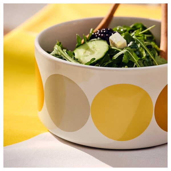 BRÖGGAN - Bowl, dot pattern white/yellow, 20 cm