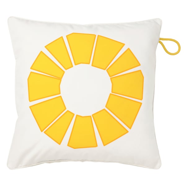 BRÖGGAN - Cushion cover, indoor/outdoor, white/yellow,50x50 cm