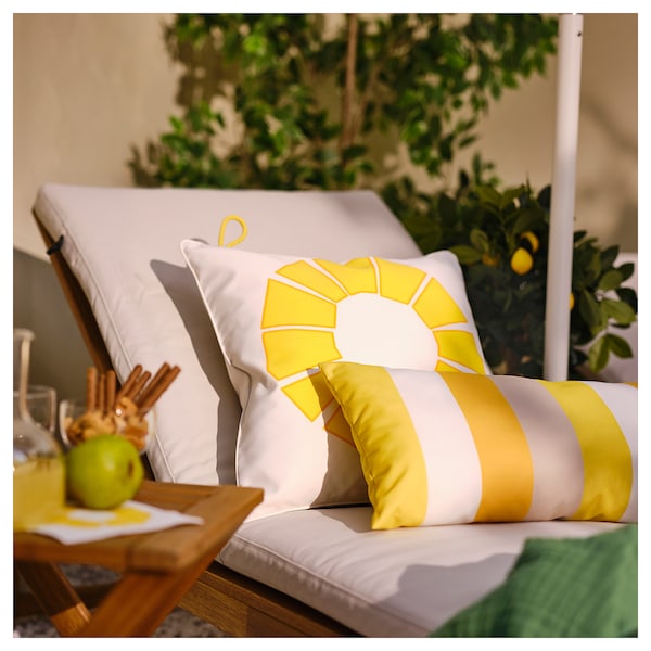 BRÖGGAN - Cushion cover, in/outdoor, white/yellow, 50x50 cm