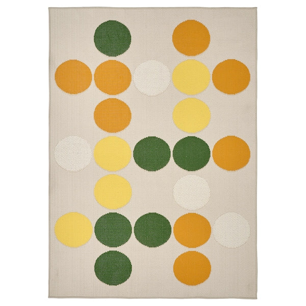 BRÖGGAN - Flat woven rug int/east, patterned polka dot motif, 133x195 cm