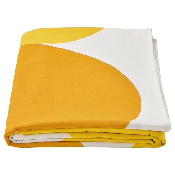 BRÖGGAN - Tablecloth, dot pattern white/yellow, 145x320 cm