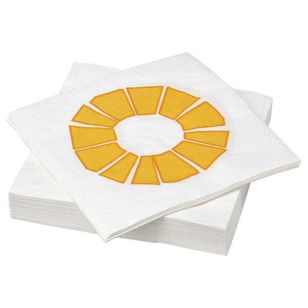 BRÖGGAN - Paper napkin, white/yellow, 33x33 cm