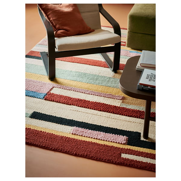 BRÖNDEN rug, low pile, handmade multicolour/red, 170x240 cm
