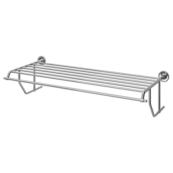 BROFJÄRDEN wall shelf with towel rail, chrome effect, 75x29 cm