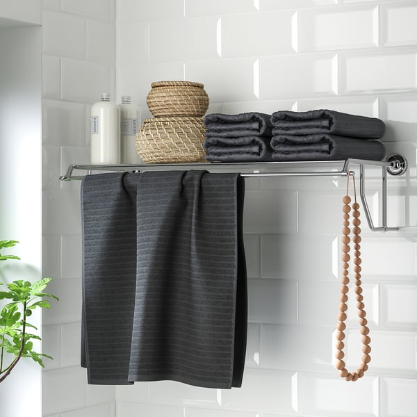 BROFJÄRDEN wall shelf with towel rail, chrome effect, 75x29 cm