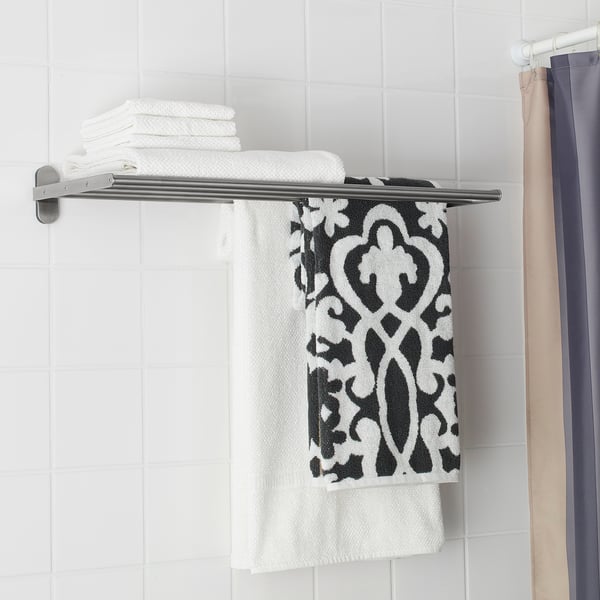 BROGRUND wall shelf with towel rail, stainless steel, 67x27 cm