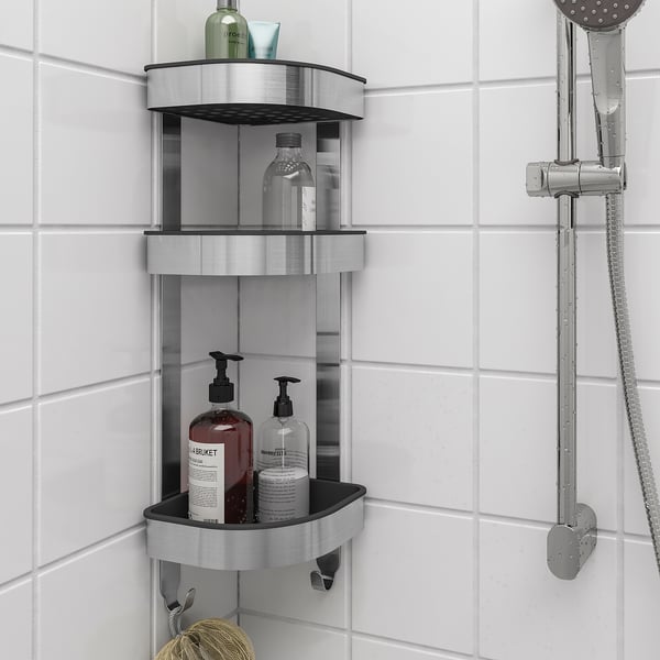 BROGRUND - BROGRUND Corner wall shelf unit, stainless steel, 19x58 cm