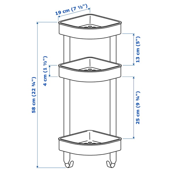 BROGRUND corner wall shelf unit, stainless steel, 19x58 cm