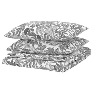 BROKDRACENA duvet cover and 2 pillowcases, white/black, 240x220/50x80 cm