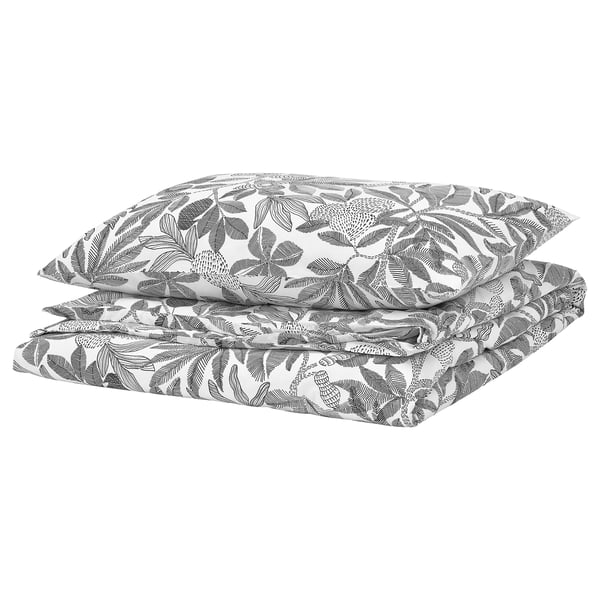 BROKDRACENA duvet cover and pillowcase, white/black, 150x200/50x80 cm