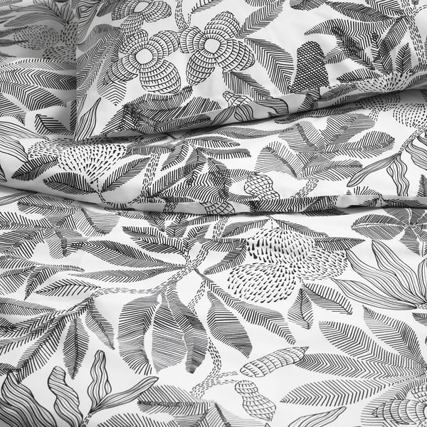 BROKDRACENA duvet cover and pillowcase, white/black, 150x200/50x80 cm