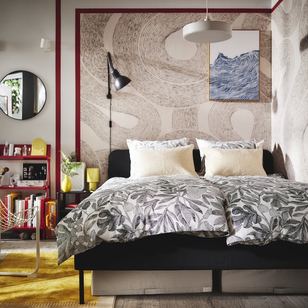 BROKDRACENA - BROKDRACENA Duvet cover and pillowcase, white/black, 150x200/50x80 cm
