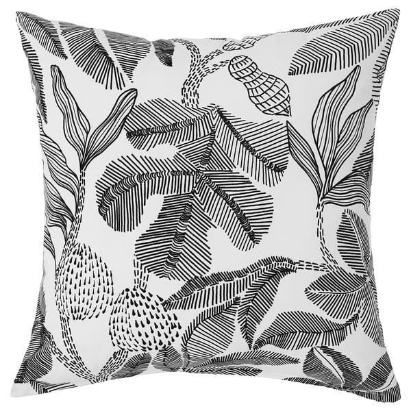 BROKDRACENA - BROKDRACENA Cushion cover, black/white floral pattern, 50x50 cm