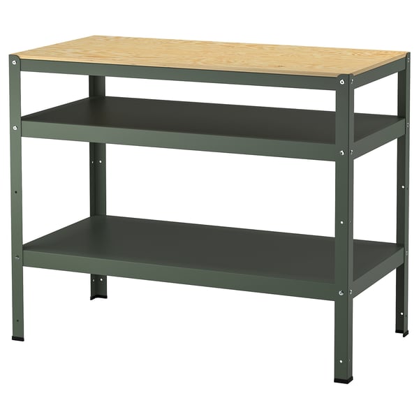 BROR work bench, grey-green/pine plywood, 110x55 cm