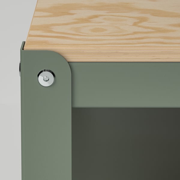 BROR work bench, grey-green/pine plywood, 110x55 cm