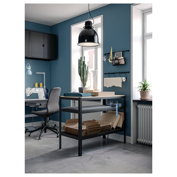 BROR work bench, black/pine plywood, 110x55 cm
