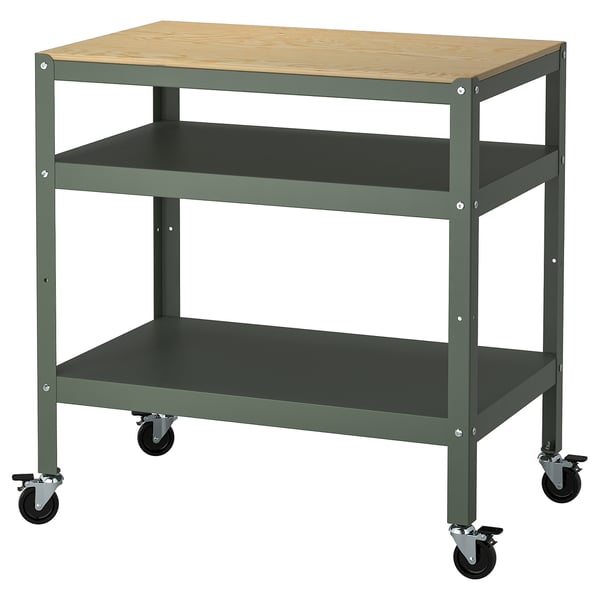 BROR trolley, grey-green/pine plywood, 85x55 cm