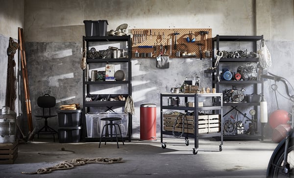BROR trolley, black/pine plywood, 85x55 cm