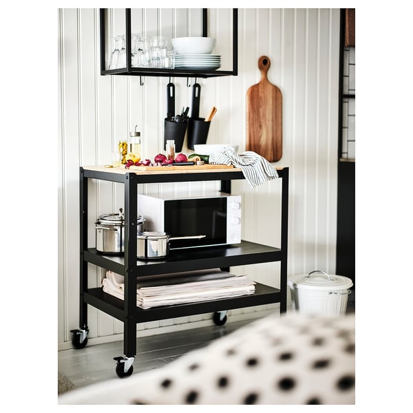 BROR trolley, black/pine plywood, 85x55 cm
