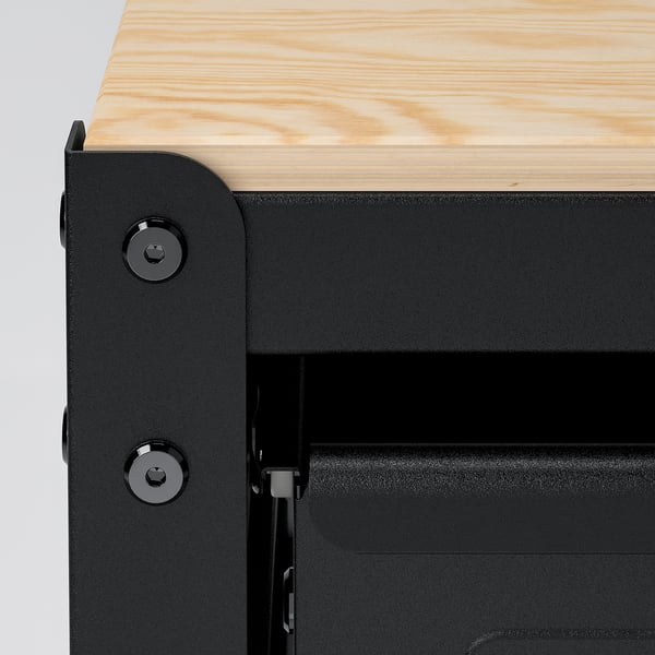 BROR storage with cabinet/work bench, black/pine plywood, 340x40x191 cm