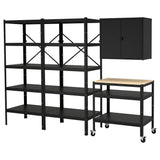 BROR storage w shelves/cabinet/trolley, black/pine plywood