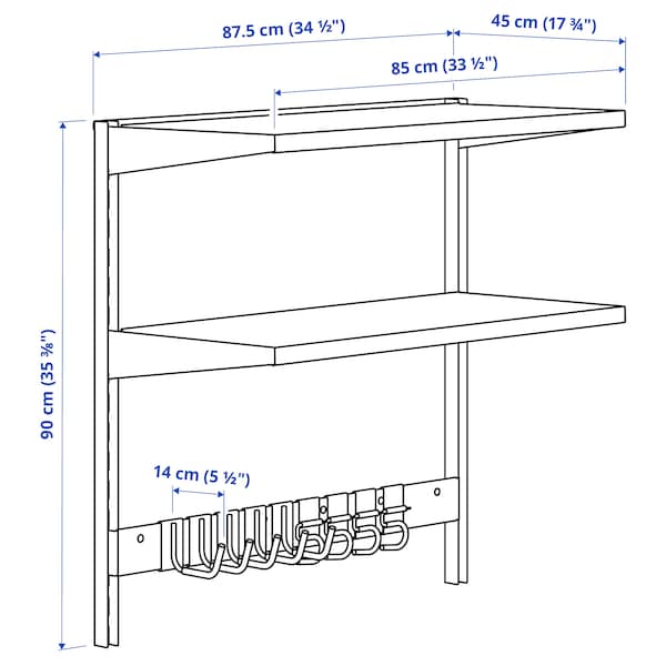 BROR - Wall shelf combination, with hooks/2 shelves/black, 88x45x90 cm