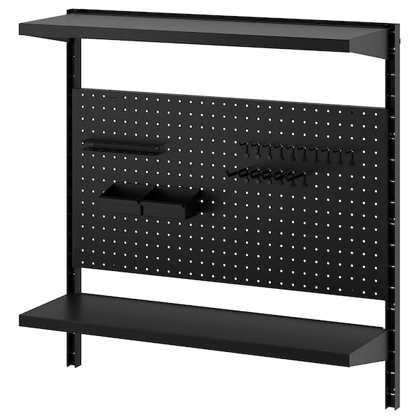 BROR - Wall shelf combination, with pegboard/2 shelves/black, 88x30x90 cm