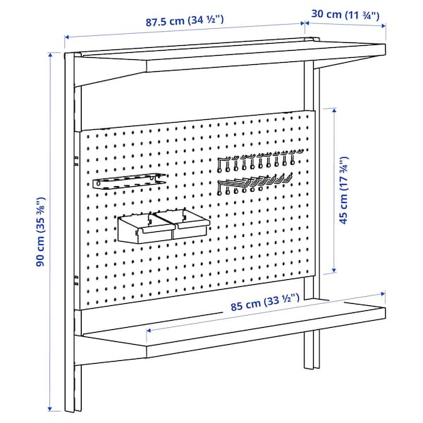 Ikea BROR - Wall shelf combination, with pegboard/2 shelves/black, 88x30x90 cm