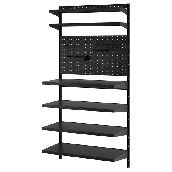 BROR - BROR Wall shelf combination, with pegboard/black, 88x30/45x180 cm