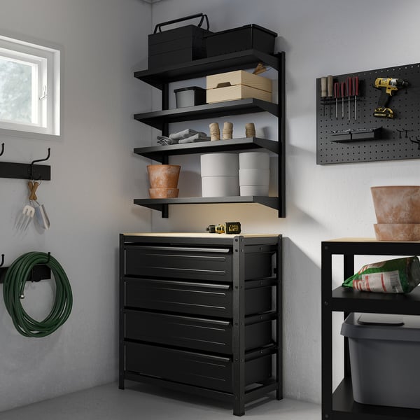BROR wall shelf combination, black, 88x30x90 cm