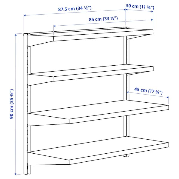 BROR - Wall shelf combination, black, 88x30/45x90 cm