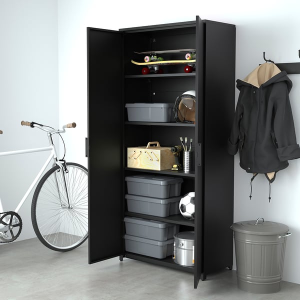 BROR cabinet with doors, black, 85x40x191 cm