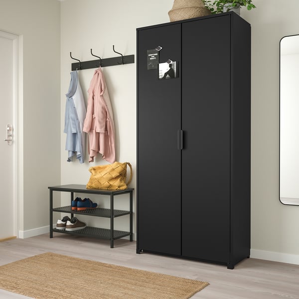 BROR cabinet with doors, black, 85x40x191 cm