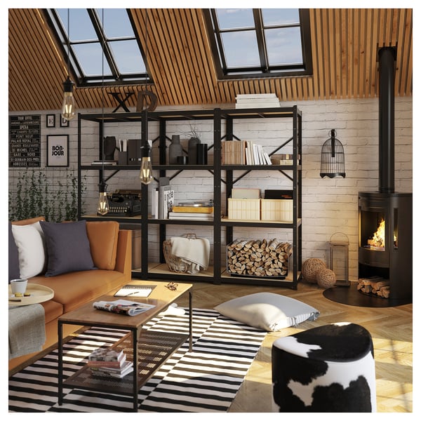 BROR shelf, black/pine plywood, 84x54 cm