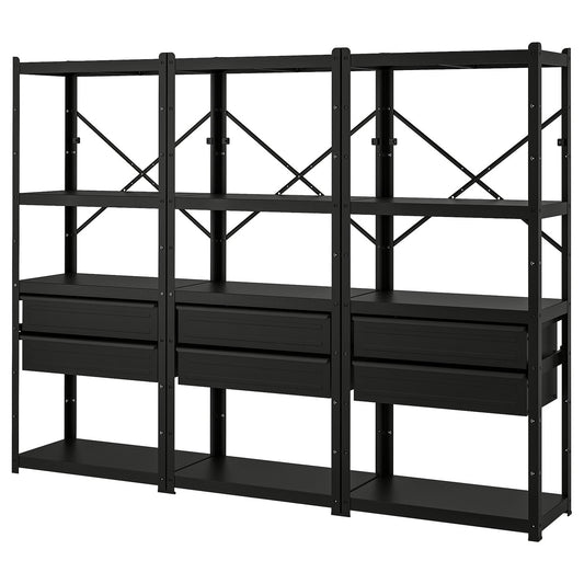 BROR shelving unit with drawers/shelves, black, 254x190x40 cm
