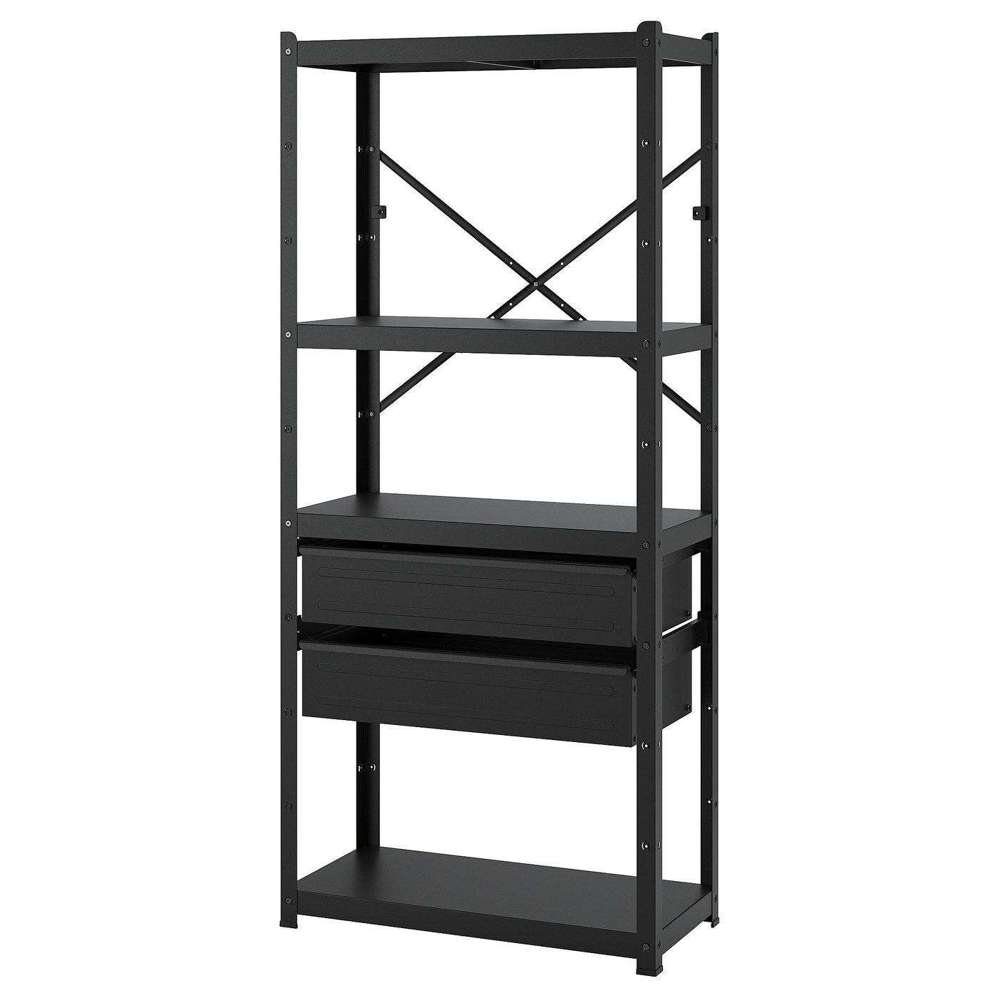 BROR shelving unit with drawers/shelves, black, 85x190x40 cm